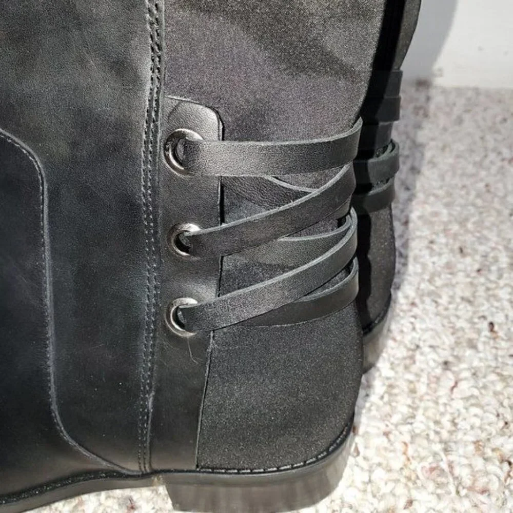 Vince Camuto Women Long Knee high Low Heel Riding Leather Boots Black Size 6.5 M
